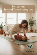 Mom doing push-ups with baby – Postpartum Interval Training Guide by Wellique
